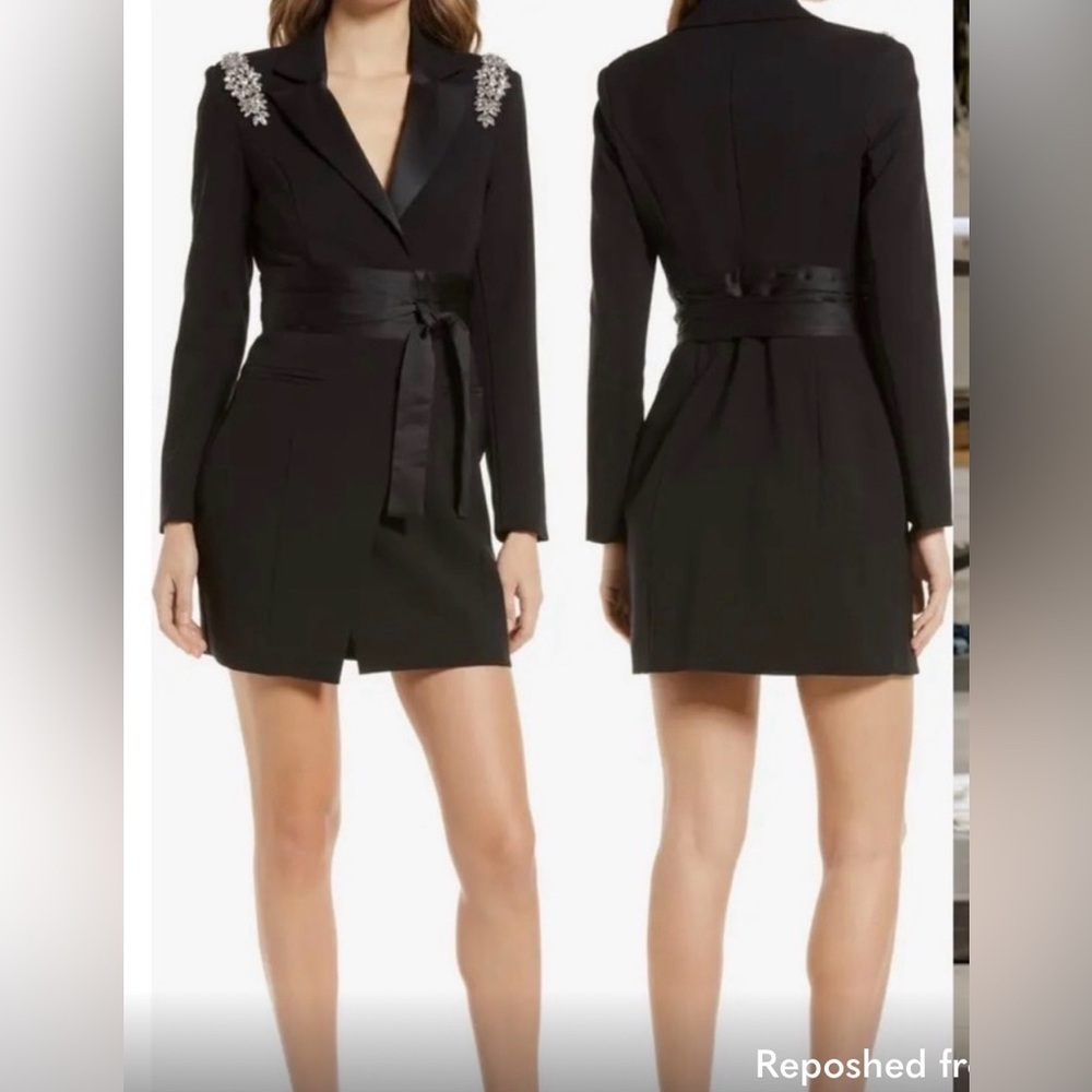 Lavish Alice Black Collar Blazer Dress with Crystal Diamanté Shoulder Accents - Picture 4 of 9
